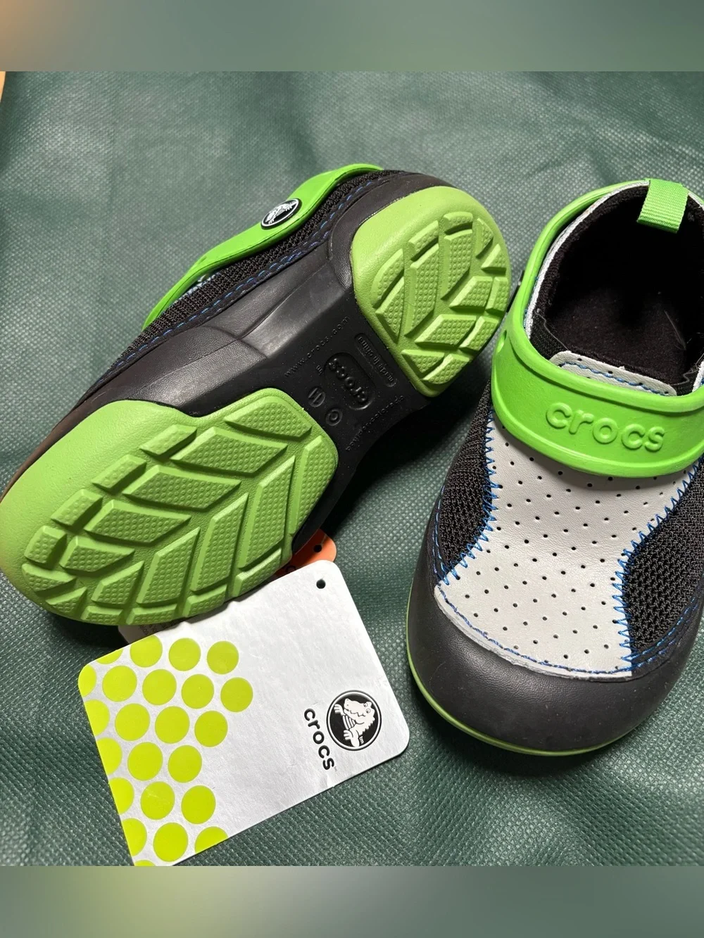 CROCS Kids Lime Green & Gray Water-Friendly Slip-Ons